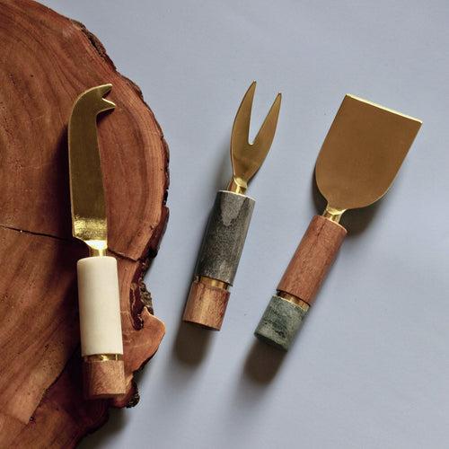 Brass & Wood Cheese Knives - Set of 3