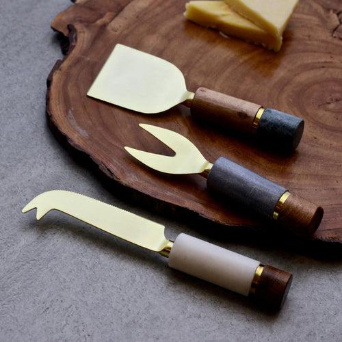 Brass & Wood Cheese Knives - Set of 3