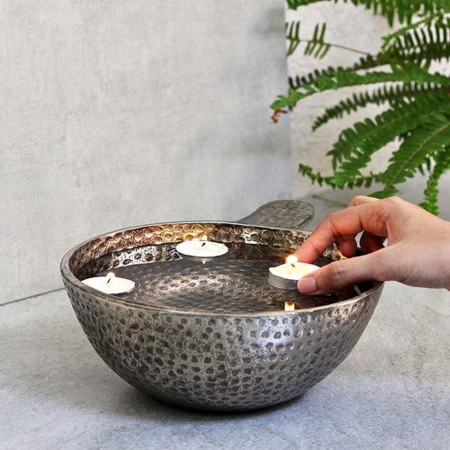 Hammered Metal Bowl with Handle