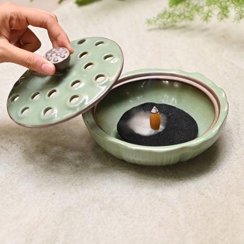 Lotus Pod Incense Burner Green