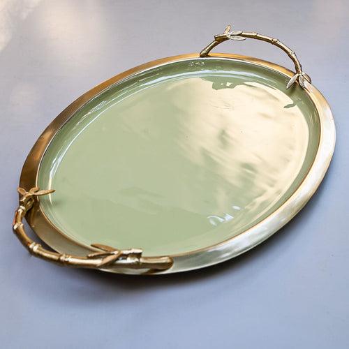 Oval Tray Gold & Green