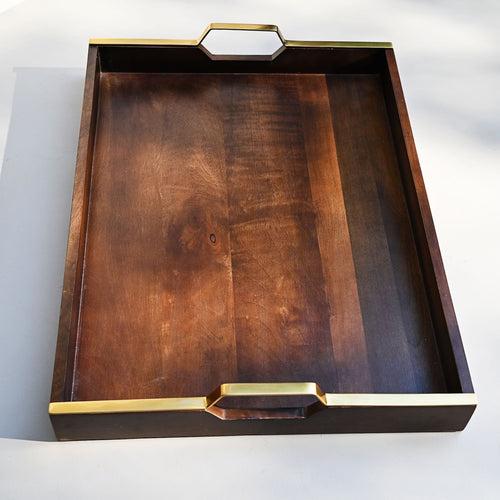 Large Rectangular Wood Tray with Handles