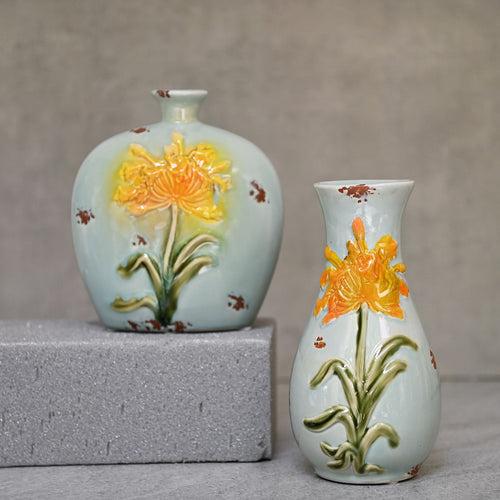 Sunflower Ceramic Vase Pair