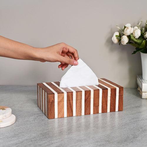 Wooden Tissue Box with Stripes