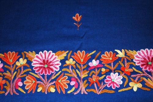 Hand Embroidered Woolen Shawl Wrap Throw Blue, Multicolor #WS-128