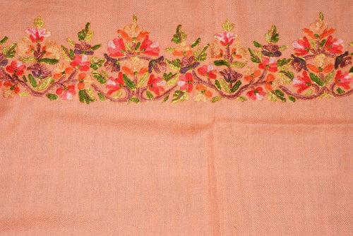 Peach Multicolor Embroidery Woolen Shawl Wrap Throw #WS-106