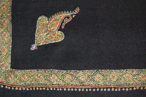 Kashmir Pashmina "Cashmere" Embroidered Shawl Black, Multicolor #PDR-001