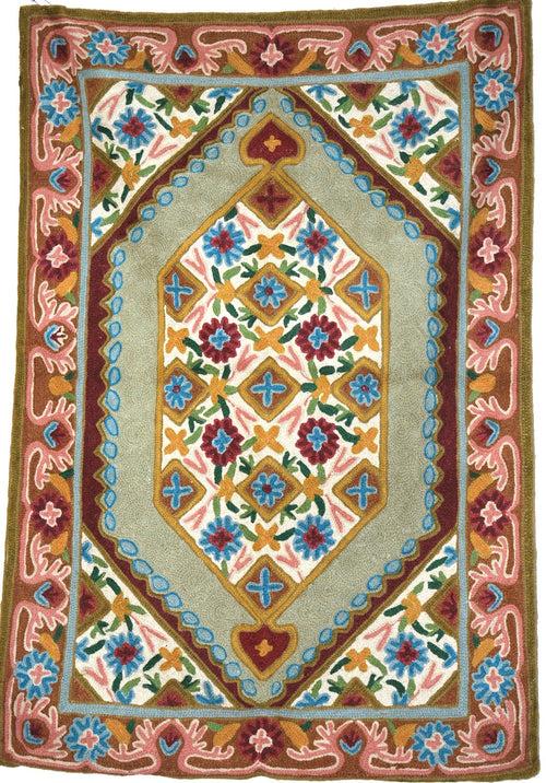 ChainStitch Tapestry Wall Hanging Area Rug, Multicolor Embroidery 2x3 feet #CWR6105