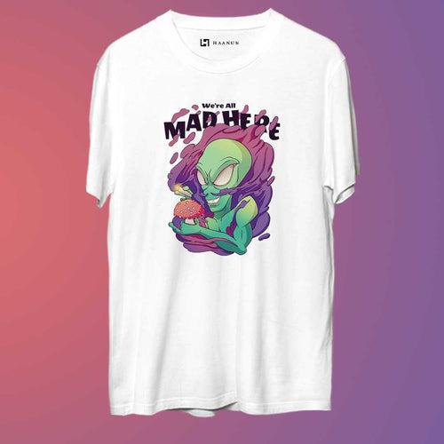 Alien With Mushroom Round Neck Half Sleeve Unisex T-Shirt