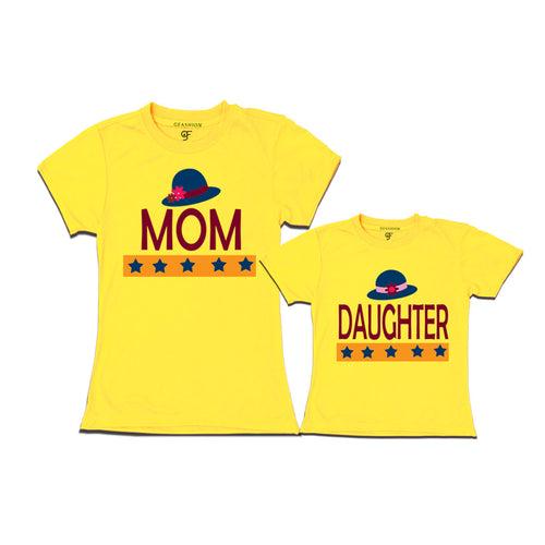 MOM DAUGHTER HAPPY FAMILY WITH HATS PRINT MATCHING FAMILY T SHIRTS