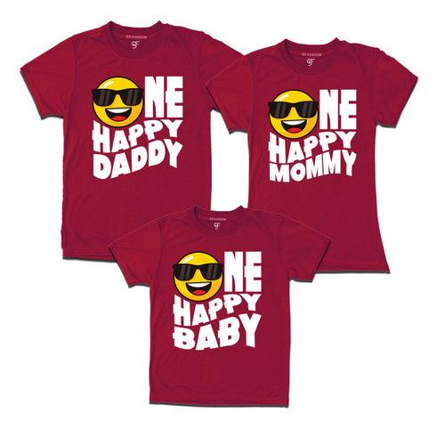 ONE HAPPY DADDY MOMMY BABY SMILEY FAMILY T SHIRTS