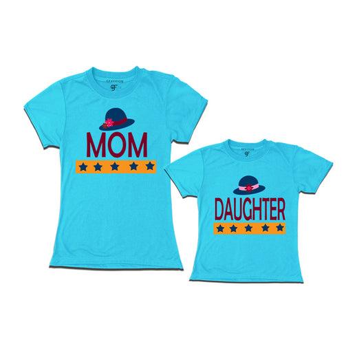 MOM DAUGHTER HAPPY FAMILY WITH HATS PRINT MATCHING FAMILY T SHIRTS