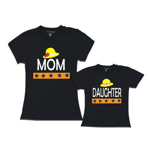 MOM DAUGHTER HAPPY FAMILY WITH HATS PRINT MATCHING FAMILY T SHIRTS