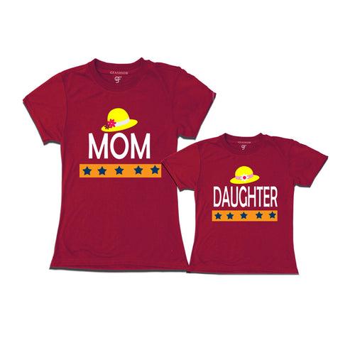 MOM DAUGHTER HAPPY FAMILY WITH HATS PRINT MATCHING FAMILY T SHIRTS