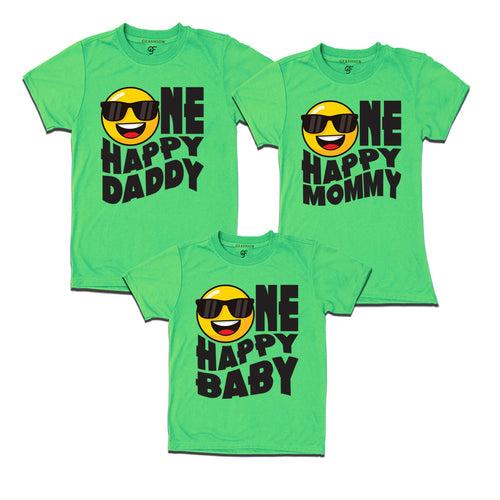 ONE HAPPY DADDY MOMMY BABY SMILEY FAMILY T SHIRTS