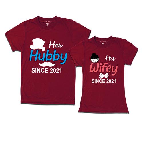 Her Hubby His Wifey since 2021  t shirts for couples