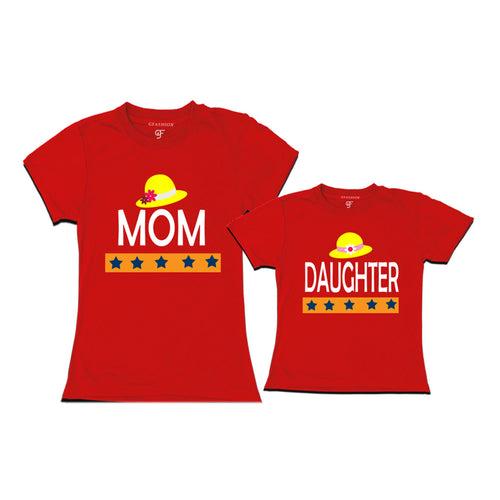 MOM DAUGHTER HAPPY FAMILY WITH HATS PRINT MATCHING FAMILY T SHIRTS