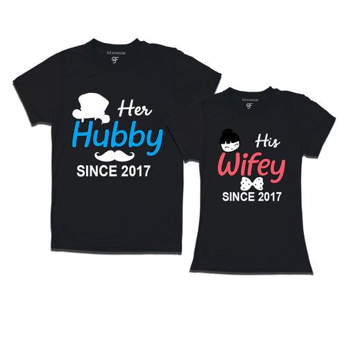 Her Hubby His Wifey since 2017 t shirts for couples