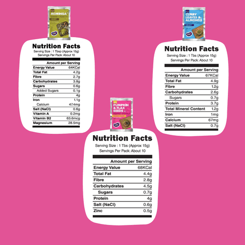 Trial Packs - Combo of 3 Chutney Powders(Curry Leaves, Moringa & Pumpkin Seeds)