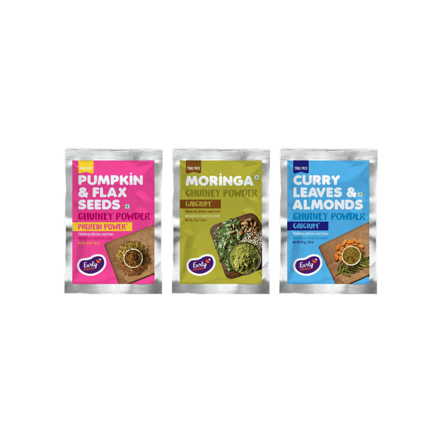 Trial Packs - Combo of 3 Chutney Powders(Curry Leaves, Moringa & Pumpkin Seeds)