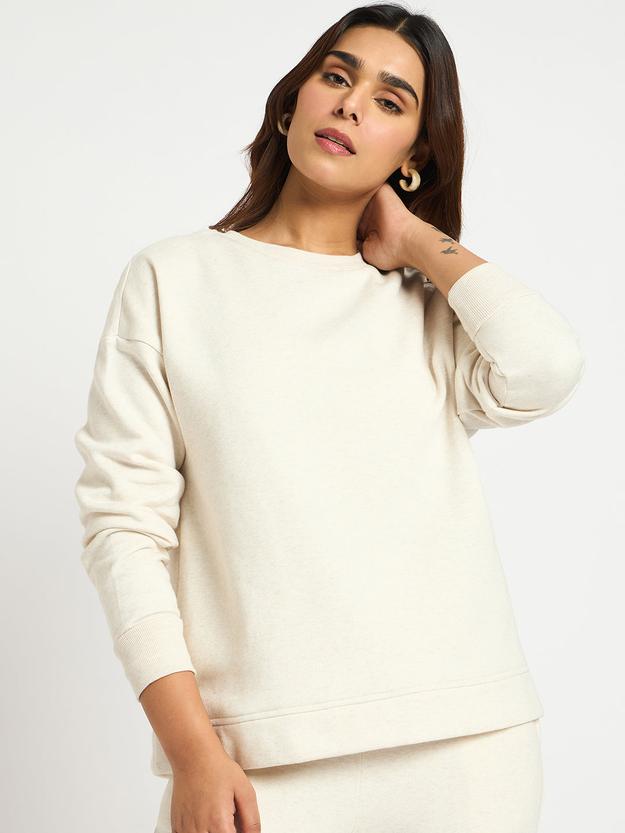 Oat Melange Crew Neck Fleece Sweatshirt