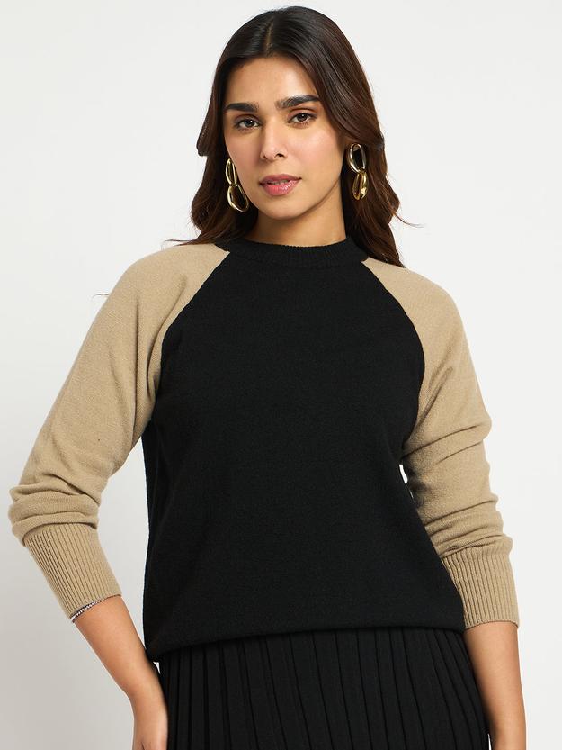 Black And Beige Colorblock Sweater