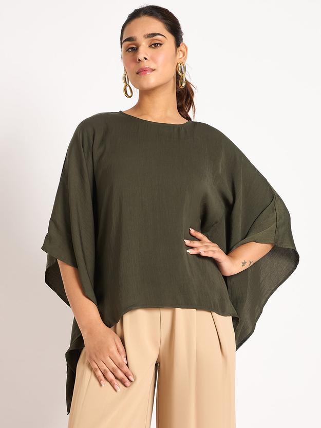 Olive Asymmetric Satin Top