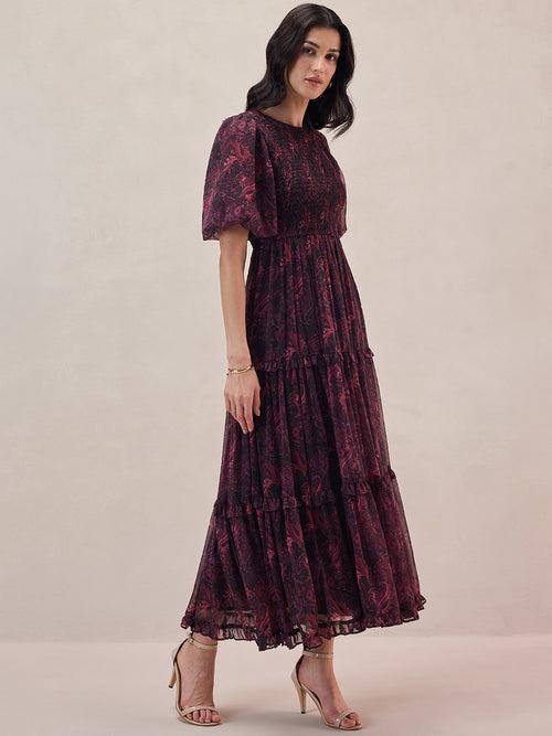 Black Paisley Smocked Maxi Dress