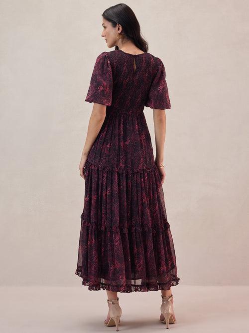 Black Paisley Smocked Maxi Dress