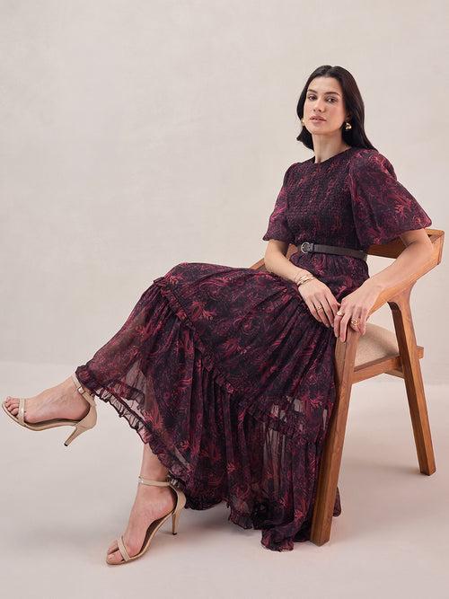 Black Paisley Smocked Maxi Dress