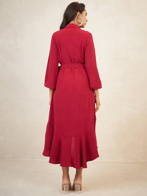 Red Wrap  High Low Midi Dress