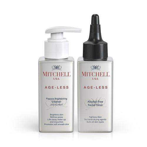 Mitchell USA Age-Less Papaya Brightening Cleanser, 100ml and Alcohol-Free Facial Toner, 100ml Combo