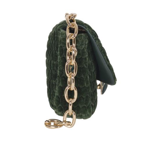 F.E.V GREEN QUILTED VELVET ASPEN BUM-CHAIN BAG