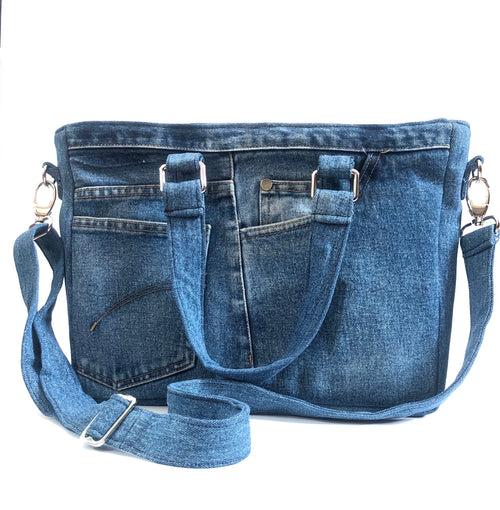 Denim laptop satchel