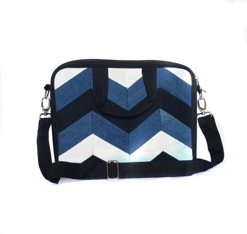 Denim laptop Bag- Chevron pattern