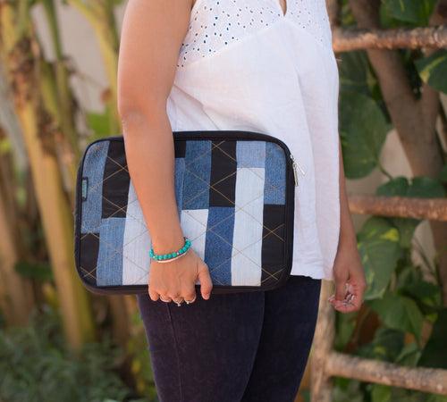 Denim Laptop Sleeve- Rectangular Patchwork