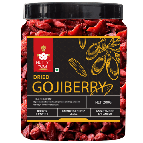 Nutty Yogi Dried Goji Berries, 250g (Unsweetened | Garnish or Add to Fruit Salads, Oatmeal, Mueslis, Trail Mixes, Ice creams, Baked Goods)