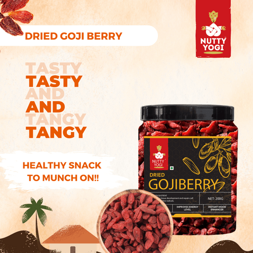 Nutty Yogi Dried Goji Berries, 250g (Unsweetened | Garnish or Add to Fruit Salads, Oatmeal, Mueslis, Trail Mixes, Ice creams, Baked Goods)