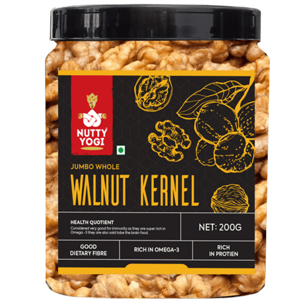 Nutty Yogi Walnuts Jar 200g| Premium Akrot Giri | Rich in Protein & Iron | Low Calorie Nut | 0g Trans Fat & Cholesterol Free