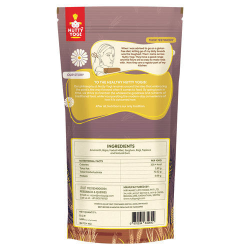 Nutty Yogi Multi Millet Flour l Gluten Free l Grain-Free, l Amaranth, Bajra, Foxtail Millet, Sorghum, Ragi l Diet Food For Weight Loss l Mix in Atta to make it Multigrain atta 400gm