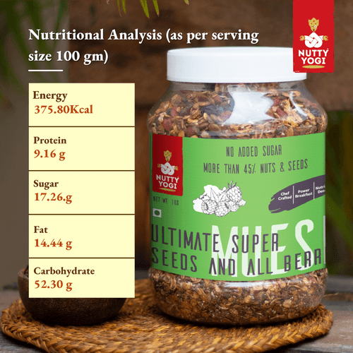 Nutty Yogi Ultmate Super & All Berries Muesli | Contains 45% Nuts & Seeds I No Added Sugar I No Preservative 1kg Jar