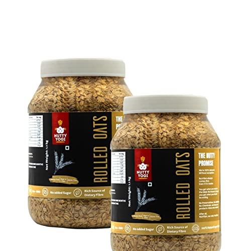 Nutty Yogi Gluten Free Rolled Oats Jar | 1.2 kg- (Pack of 2) | Quick & Instant Oats | Healthy Breakfast Cereal Specially For Oatmeal | No Added Sugar & Non GMO | Rich in Protein & Dietary Fibre