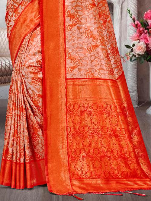 Orange Kanjivaram Silk Saree With Blouse Piece