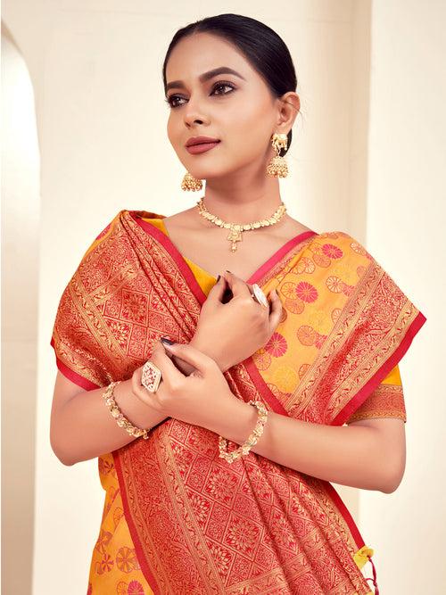 Mustard Paithani Silk Saree With Blouse Piece