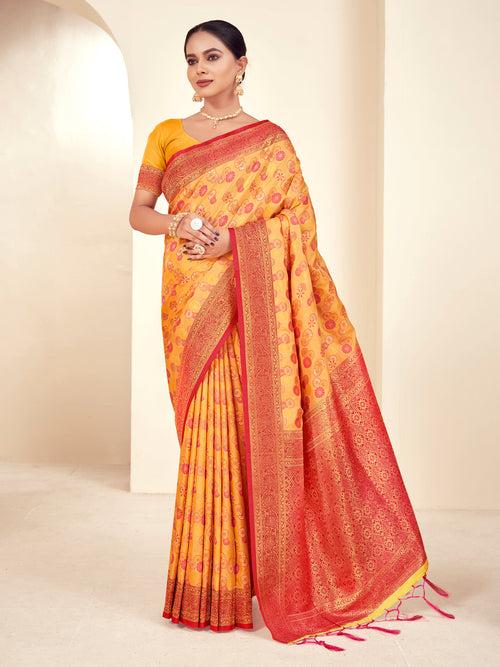 Mustard Paithani Silk Saree With Blouse Piece