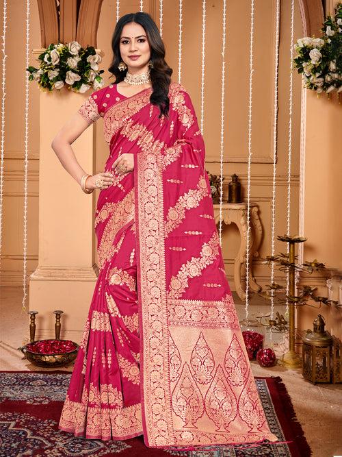 Pink Silk Saree With Blouse Piece