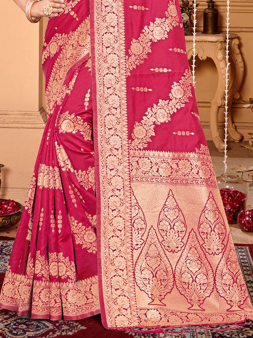 Pink Silk Saree With Blouse Piece