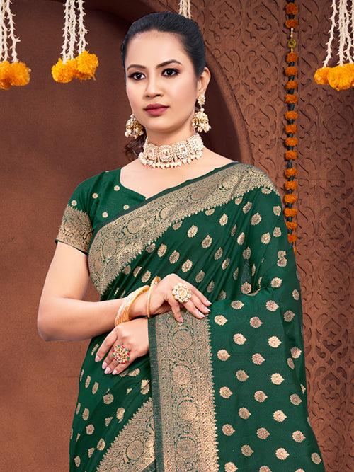 Dark Green Silk Saree With Blouse Piece