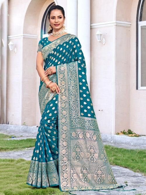 Sea Green Silk Saree With Blouse Piece