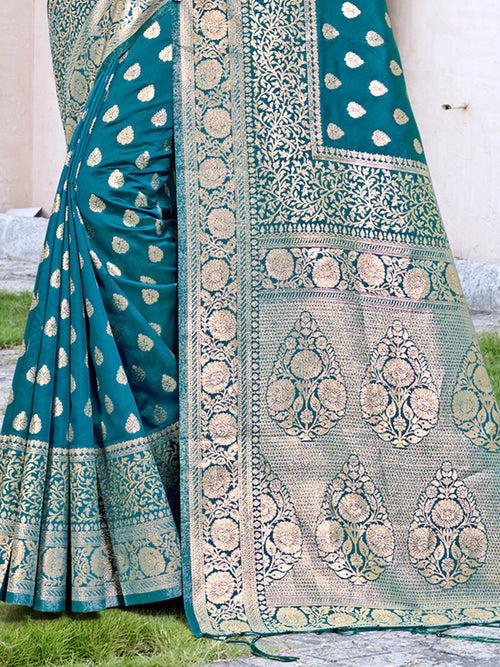 Sea Green Silk Saree With Blouse Piece